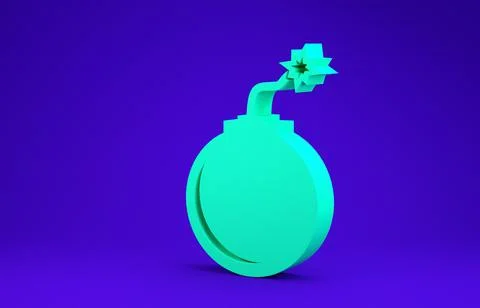 Green Bomb ready to explode icon isolated on blue background. Minimalism conc Stockillustratie