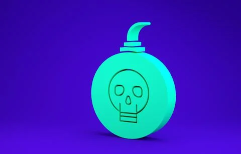 Green Bomb ready to explode icon isolated on blue background. Happy Halloween 库存插图