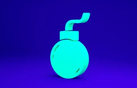 Green Bomb ready to explode icon isolated on blue background. Minimalism conc Illustrazione stock