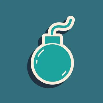Green Bomb ready to explode icon isolated on green background. Long shadow style Illustrazione stock