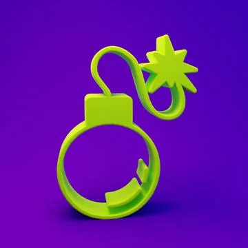 Green Bomb ready to explode icon isolated on purple-blue background. Minima.. イラスト素材