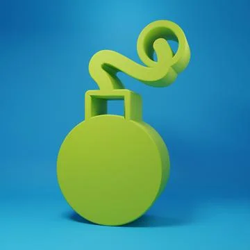 Green Bomb ready to explode icon isolated on blue background. Minimalism co.. イラスト素材