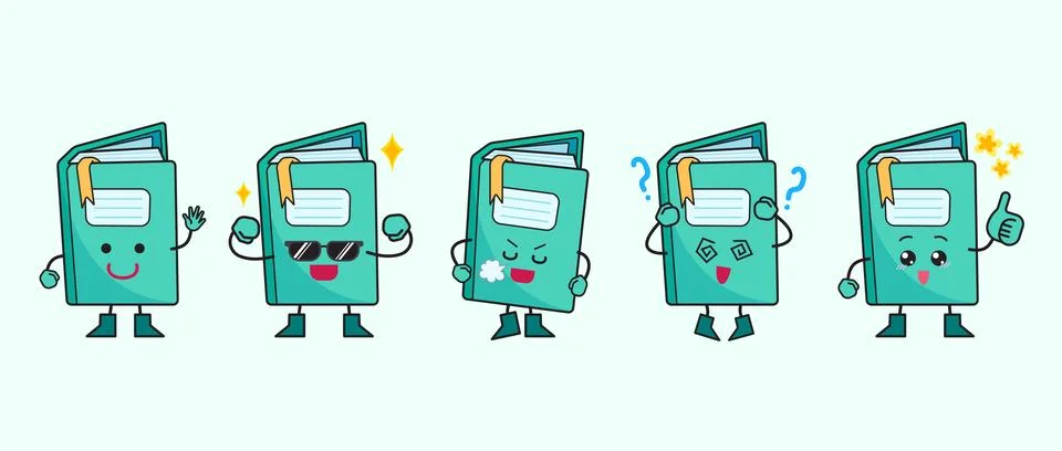 Green book mascot set bundle Stock Illustration