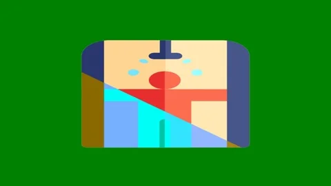 Green border blue yellow square icon person in center picture man red cross Stock Footage 314068017