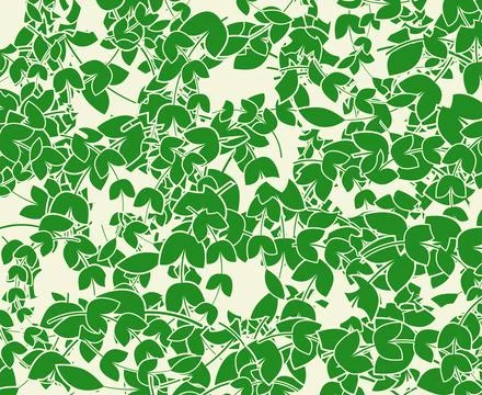 Green Botanical Dense Leaf Seamless Pattern Design Stock Illustration