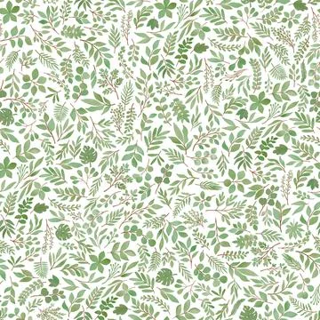 Green Botanical Seamless Pattern with Brown Line Accents Stock Illustration