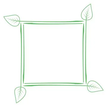 Green botanical square frame with leaf corners and stem borders Stock Illustration