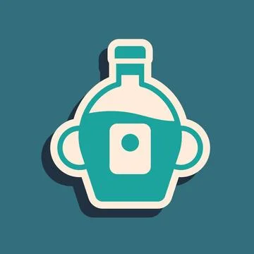 Green Bottle of maple syrup icon isolated on green background. Long shadow st Stock Illustration