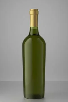 Green bottle with wine on a gray background. 3d render. Stock Illustration