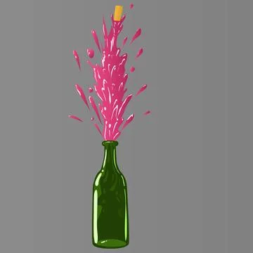 A green bottle of wine opened and sprinkling wine Stock Illustration