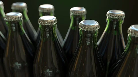 Green bottles on the conveyor, loopable animation Stock Footage 98039642