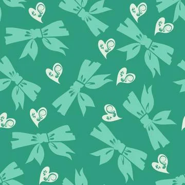 Green bows and hearts pattern イラスト素材