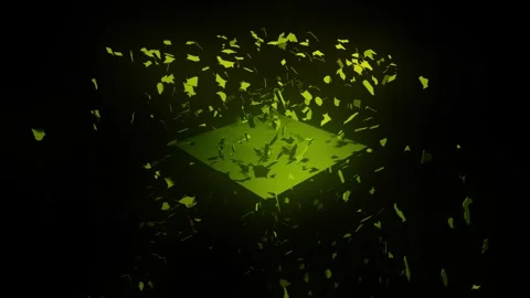 Green box explodes into pieces Stock Footage 281092747