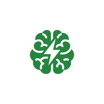 Green brain icon with lightning bolt element representing creative thinking.. 스톡 일러스트