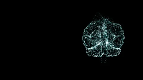 Green brain shape connection of shining particles lavitating over black Stock Footage 121795949