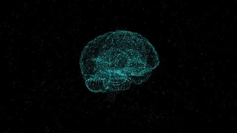 Green brain shape connection of shining particles over black background. Stock Illustration