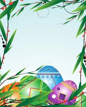 Green branches and bright Easter Eggs Stock Illustration