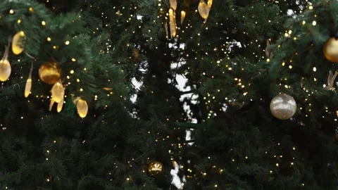 The green branches of the Christmas tree are beautifully decorated with garlands Stock Footage 229685493