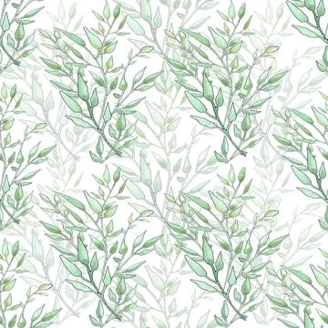 Green branches on white background geometric seamless pattern Stock Illustration