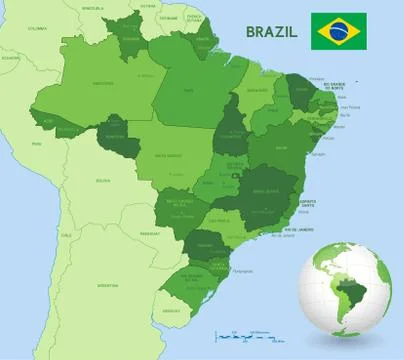 Green Brazil Vector Administrative Map Stock-Illustration