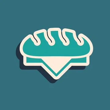 Green Bread loaf icon isolated on green background. Long shadow style. Vector Stock Illustration