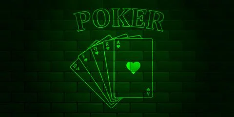 Green brick wall with glowing text Poker and royal flush Stock Illustration