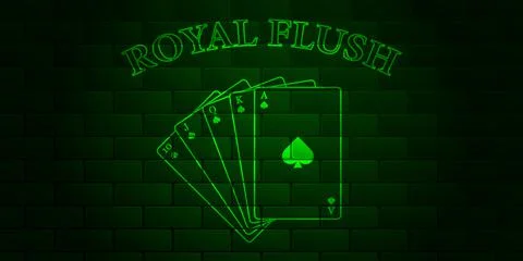 Green brick wall with glowing text Poker and royal flush Illustrazione stock