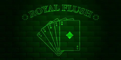 Green brick wall with glowing text Poker and royal flush Stock Illustration