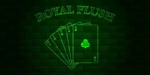 Green brick wall with glowing text Poker and royal flush Stock Illustration