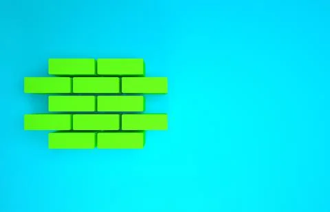 Green Bricks icon isolated on blue background. Minimalism concept. 3d illustr Illustrazione stock