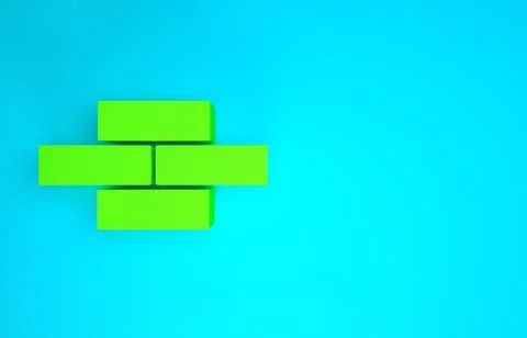 Green Bricks icon isolated on blue background. Minimalism concept. 3d illustr 스톡 일러스트