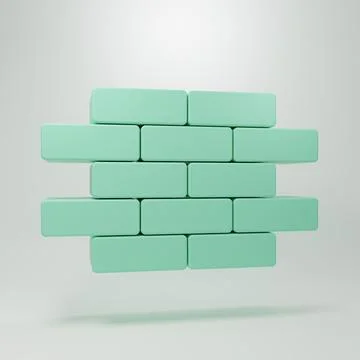 Green Bricks icon isolated on grey background. Minimalism concept. 3D rende.. 스톡 일러스트