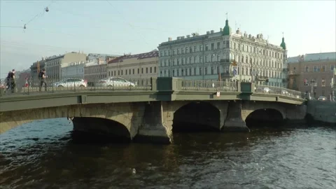 Green bridge over the Moika River, sunny summer day. Timelapse. Stock Footage 340610781