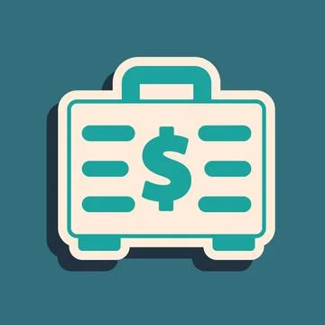 Green Briefcase and money icon isolated on green background. Business case sign Illustrazione stock