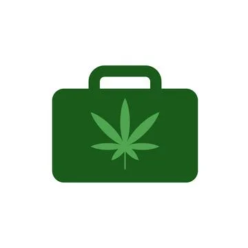 Green briefcase with marijuana leaf vector icon Stock Illustration