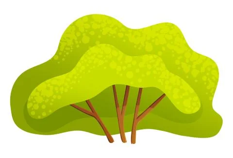 Green bright spring tree or bush with a lush crown, thin brown trunk and Stock Illustration