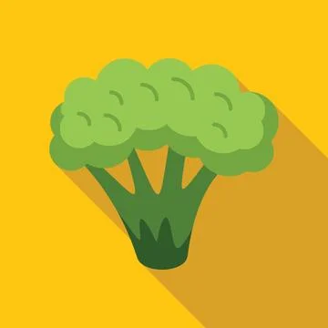 Green broccoli floret on yellow background with long shadow Stock Illustration