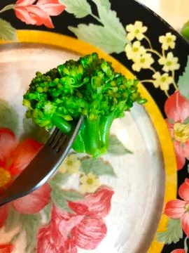 Green broccoli slice on a plate. Stock Photos