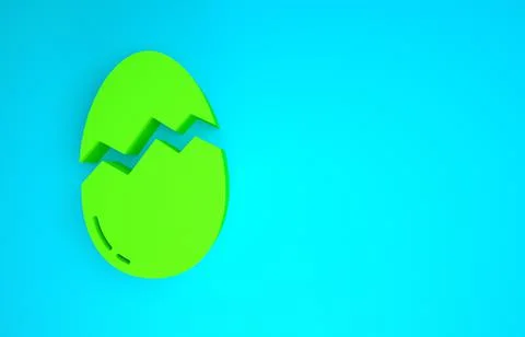 Green Broken egg icon isolated on blue background. Happy Easter. Minimalism c Stock Illustration