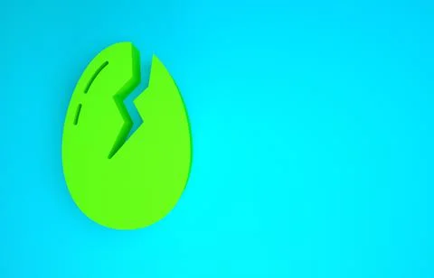 Green Broken egg icon isolated on blue background. Happy Easter. Minimalism c Stock Illustration