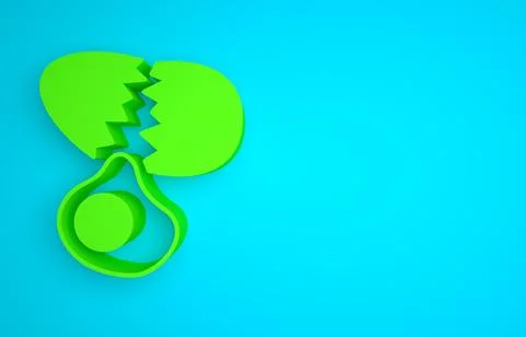 Green Broken egg icon isolated on blue background. Happy Easter. Minimalism Stock Illustration