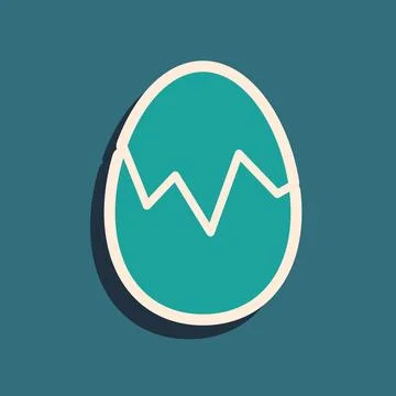 Green Broken egg icon isolated on green background. Happy Easter. Long shadow Stock Illustration