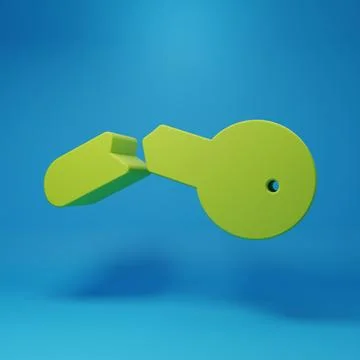 Green Broken key icon isolated on blue background. Minimalism concept. 3D r.. Stock Illustration