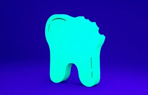 Green Broken tooth icon isolated on blue background. Dental problem icon. Den Stockillustratie
