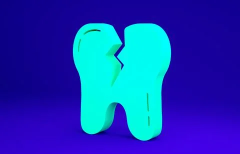 Green Broken tooth icon isolated on blue background. Dental problem icon. Den イラスト素材
