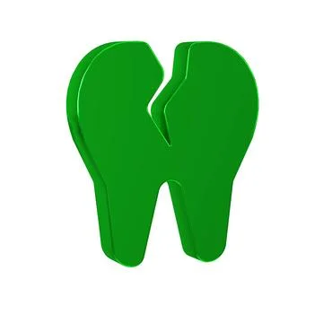 Green Broken tooth icon isolated on transparent background. Dental problem .. Stockillustratie