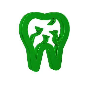 Green Broken tooth icon isolated on transparent background. Dental problem .. Stock Illustration