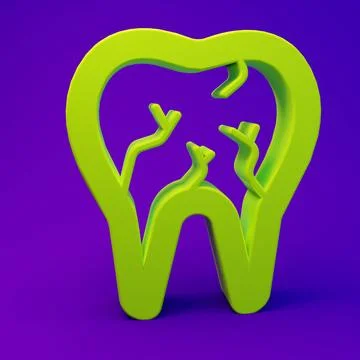 Green Broken tooth icon isolated on purple-blue background. Dental problem .. Stockillustratie