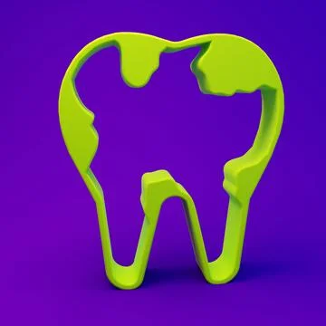Green Broken tooth icon isolated on purple-blue background. Dental problem .. Stockillustratie