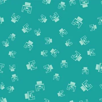 Green Broken window icon isolated seamless pattern on green background. Damaged Ilustración de archivo